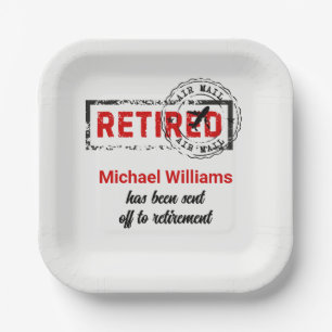 Retirement Travel Post Stamp Grunge Paper Plates