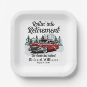 Retirement Travel Theme Classic Retro Car Rolling Paper Plates