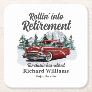 Retirement Travel Theme Classic Retro Car Rolling Square Paper Coaster