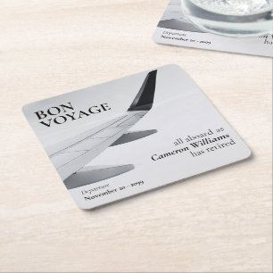Retirement Travel Theme Modern Plane Bon Voyage Square Paper Coaster