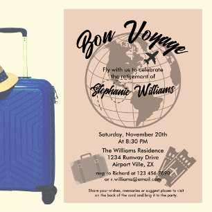 Retirement Travel Theme Party Bon Voyage Globe Invitation