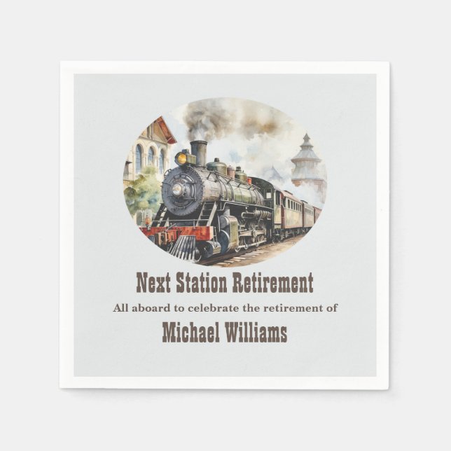 Retirement Travel Theme Party Train Next Station Napkins (Front)