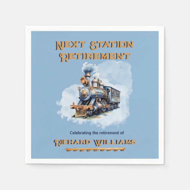 Retirement travel theme Vintage Train Next Station Napkins (Front)