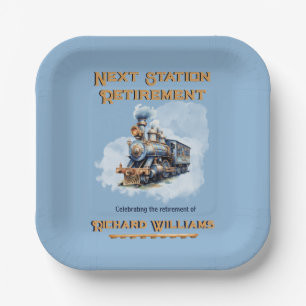 Retirement travel theme Vintage Train Next Station Paper Plates