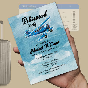 Retirement Travel Themed Party Plane Vintage Invitation