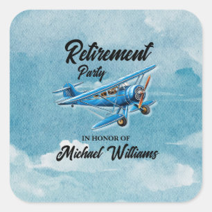 Retirement Travel Themed Party Plane Vintage Square Sticker