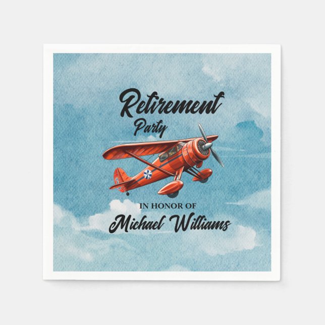 Retirement Travel Themed Party Red Plane Vintage Napkins (Front)