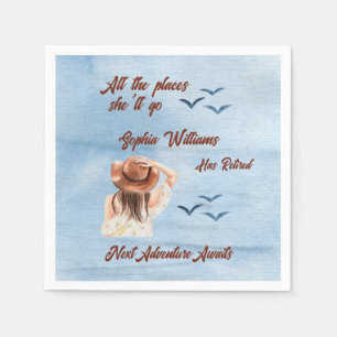 Retirement Travel Themed Party Woman Watercolor Napkins