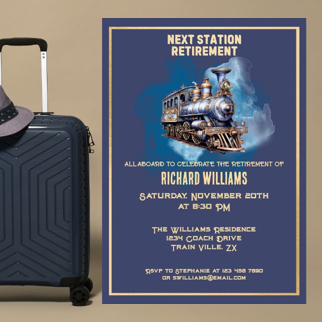 Retirement Travel Themed Train Next Station Party  Invitation (Creator Uploaded)