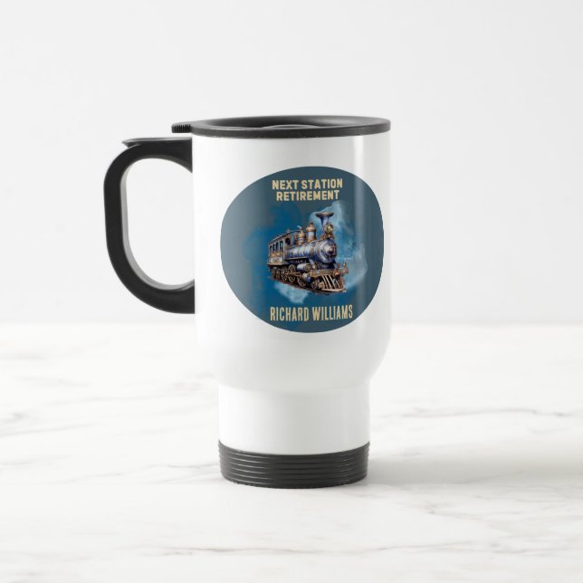 Retirement Travel Themed Train Next Station Party  Mug (Left)
