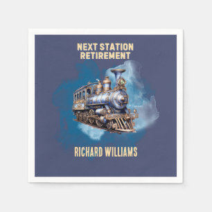 retirement travel themed train next station party napkins
