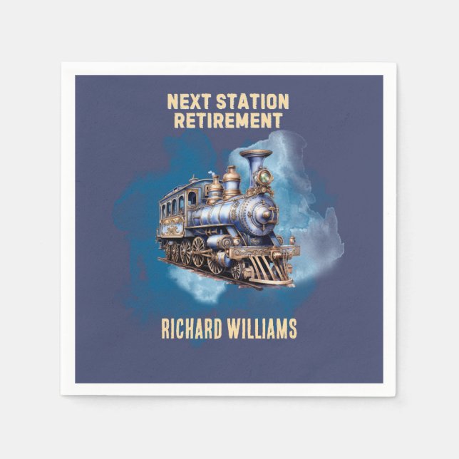 retirement travel themed train next station party  napkins (Front)