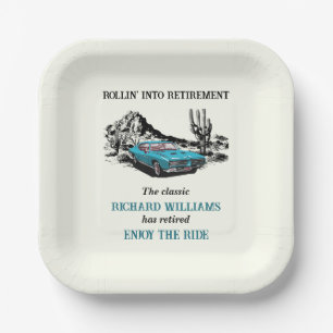 Retirement Travel Vintage Car Desert Party Paper Plates