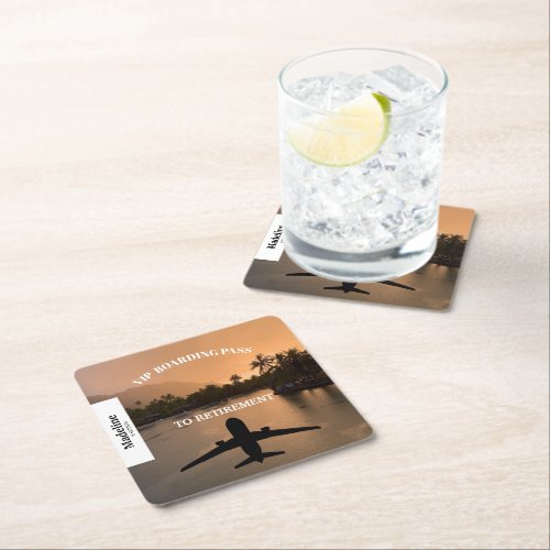 Retirement Tropical Boarding Pass Destination   Square Paper Coaster