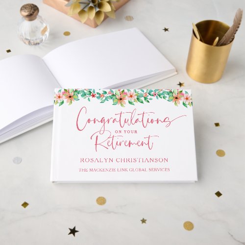 Retirement Tropical Floral Pink Script Congrats