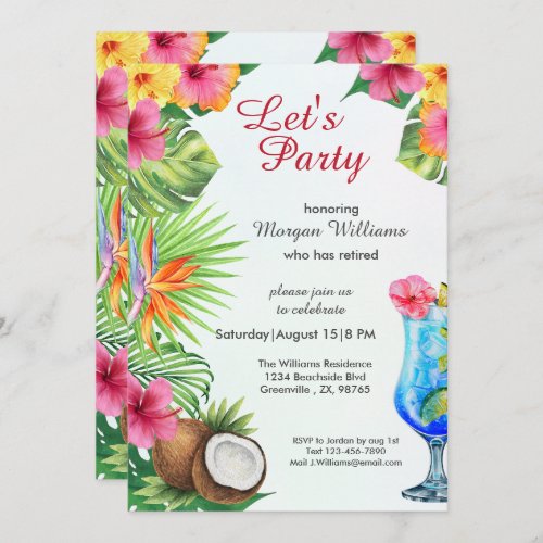Retirement Tropical Summer Dine  Cocktail Party  Invitation
