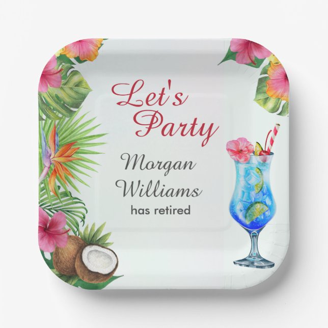 Retirement Tropical Summer Dine & Cocktail Party  Paper Plates (Front)