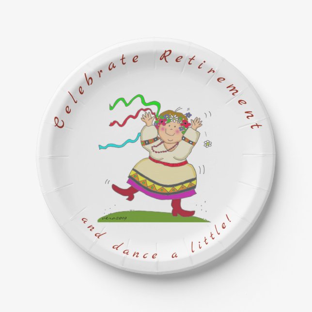 Retirement Ukrainian Folk Art Woman Paper Plates (Front)