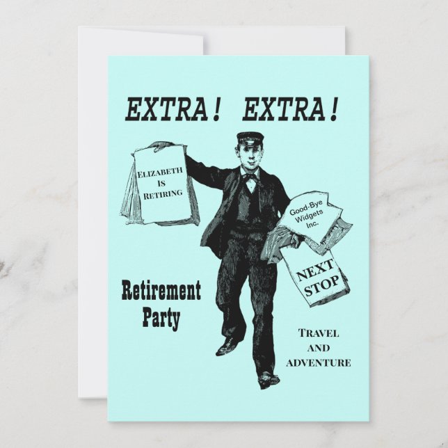 Retirement Vintage Newspaper Man Personalized Invitation (Front)