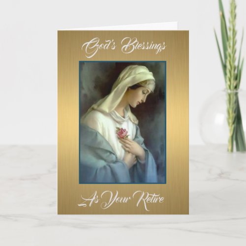 Retirement Virgin Mary with Pink Rose Card