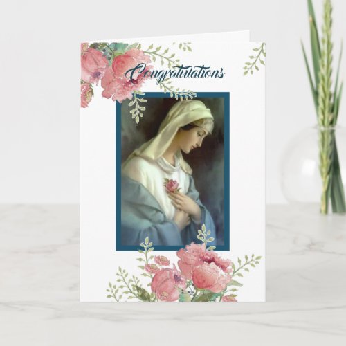Retirement Virgin Mary with Pink Rose Card