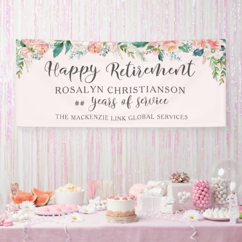 Retirement Watercolor Blush Pink Floral Script Banner