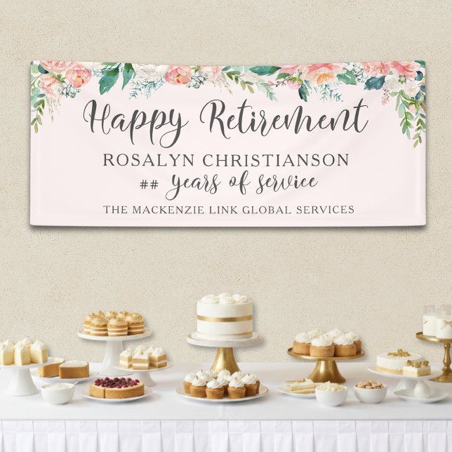 Retirement Watercolor Blush Pink Floral Script Banner (Creator Uploaded)