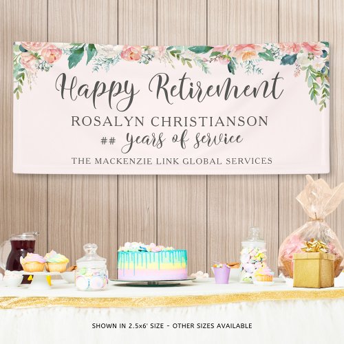 Retirement Watercolor Blush Pink Floral Script Banner