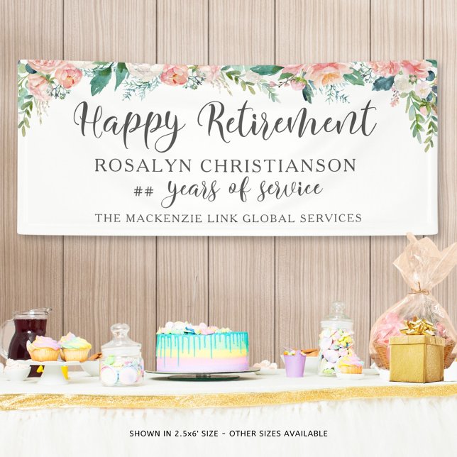 Retirement Watercolor Floral Script Years Service Banner (Creator Uploaded)