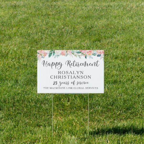 Retirement Watercolor Floral Script Years Service Sign