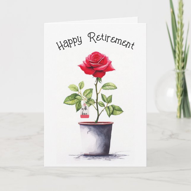 Retirement Watercolor Red Rose Bush  Card (Front)