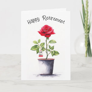 Retirement Watercolor Red Rose Bush Card