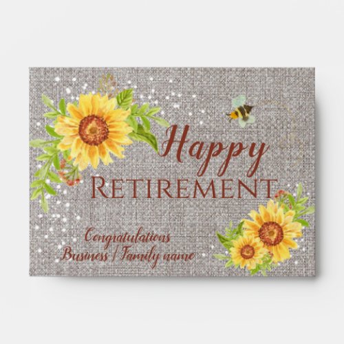 Retirement Watercolor Sunflower Burlap Cash Gift Envelope