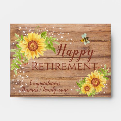Retirement Watercolor Sunflower Rustic Cash Gift  Envelope