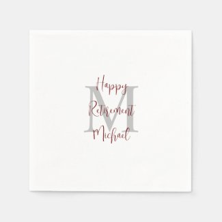 Retirement White Gray Burgundy Name Monogram 