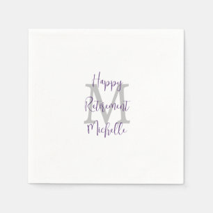 Retirement White Purple Burgundy Name Monogram  Napkins