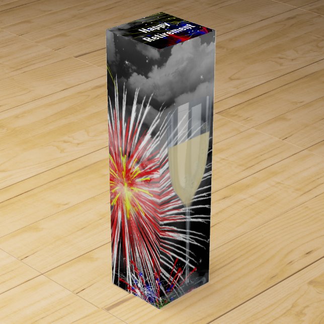 Retirement Wine Glass On Fireworks Wine Box (Front)