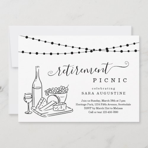 Retirement Wine Tasting and Cheese Picnic Party In Invitation