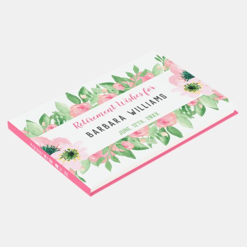 Retirement Wishes Pink Watercolor Floral Guest Book