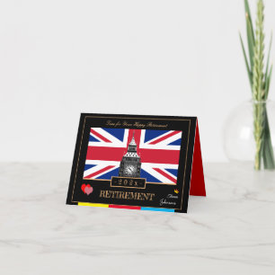 Retirement with British Flag, Big Ben Clock, UK Card