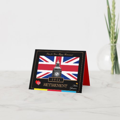 Retirement with British Flag Big Ben Clock UK Card