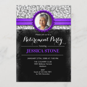Retirement With Photo - Purple Silver Black Invitation