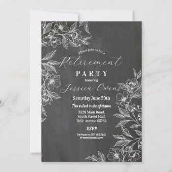 Retirement Womens Elegant Black & White Floral Invitation by WOWWOWMEOW at Zazzle