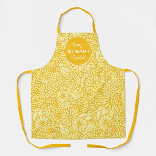 Retirement yellow floral name apron