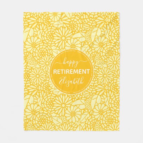 Retirement yellow floral name  fleece blanket