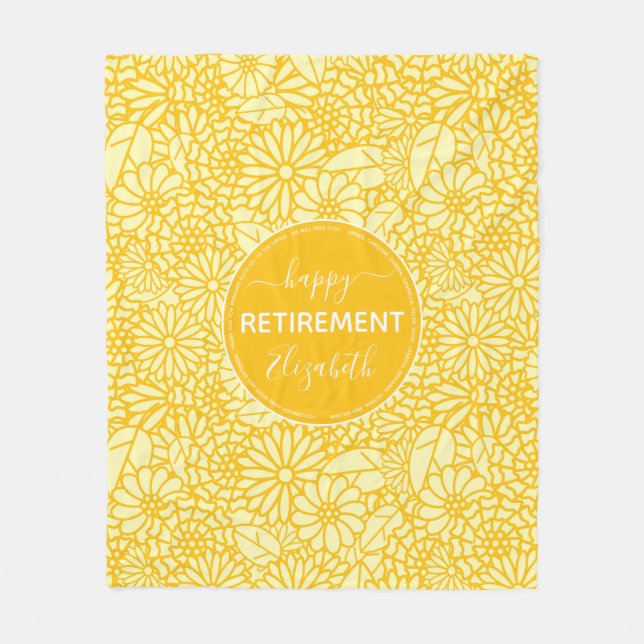 Retirement yellow floral name  fleece blanket (Front)