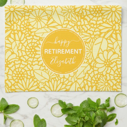 Retirement yellow floral name kitchen towel