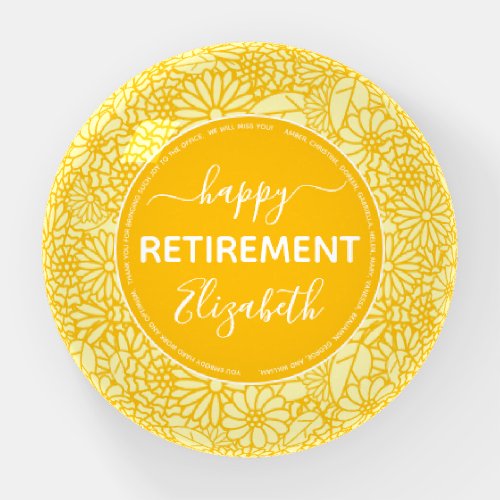 Retirement yellow floral name paperweight