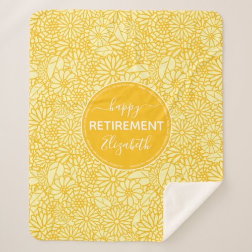 Retirement yellow floral name  sherpa blanket