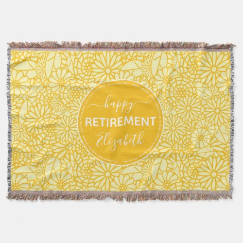 Retirement yellow floral name  throw blanket